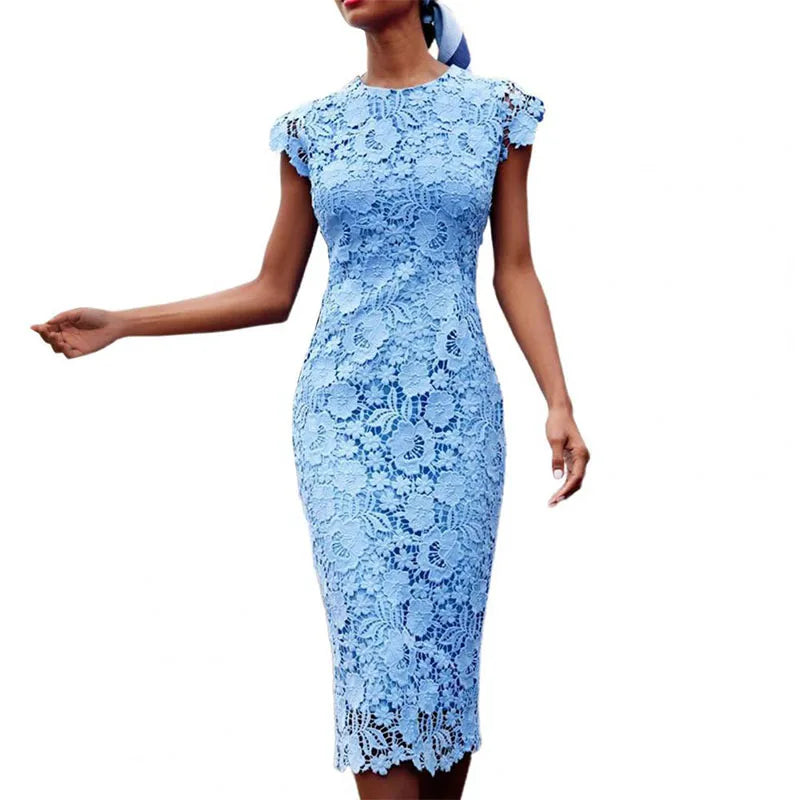Fashion Party Dresses 2023 O Neck Sleeveless Pencil Dress Casual Women Dress for Women Elegant Mid Waist Lace Summer Natural