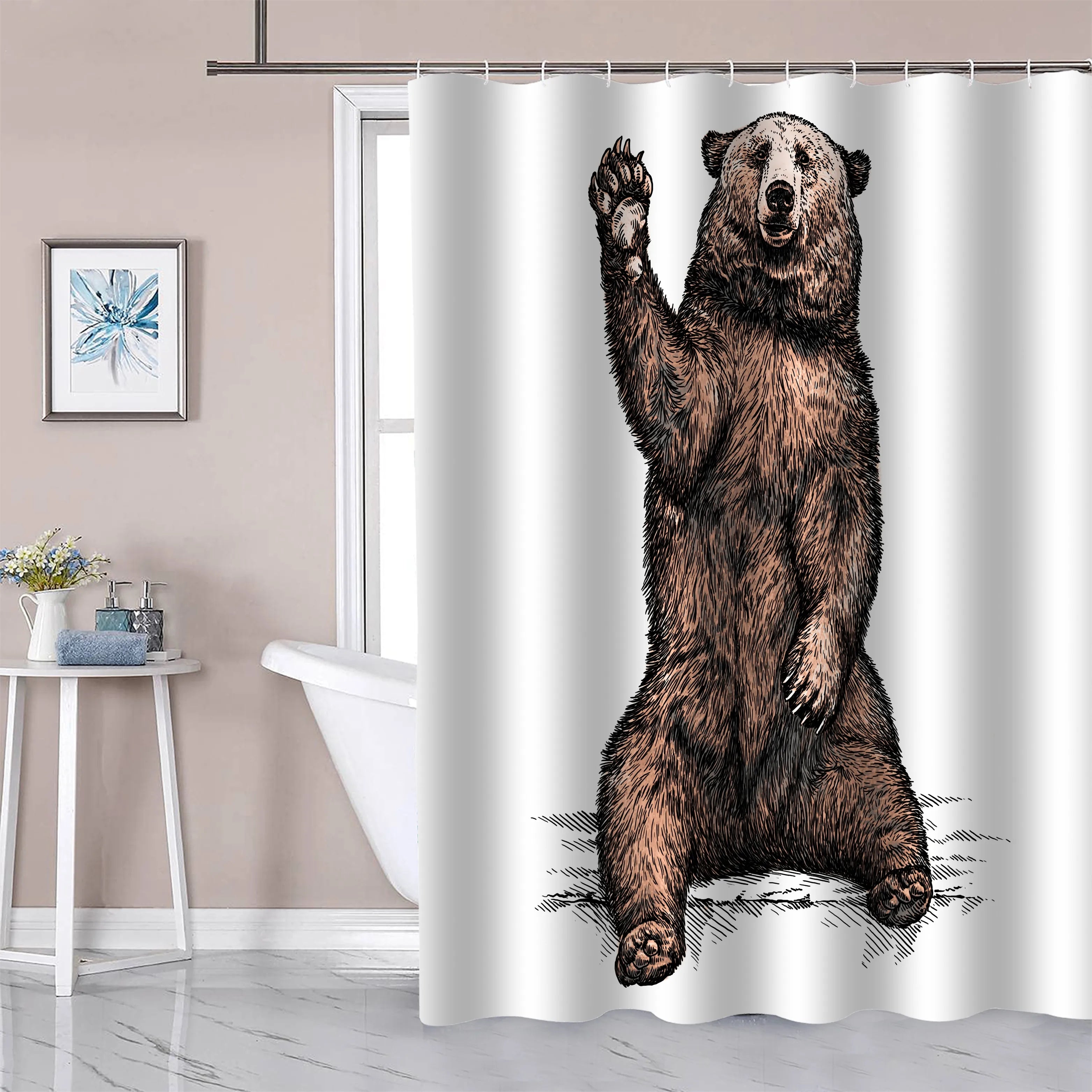 Funny Stall Modern Small Bear Animal Shower Curtain for Kids Brown Bathroom Decor Polyester Fabric Water Resistant 12 Plastic