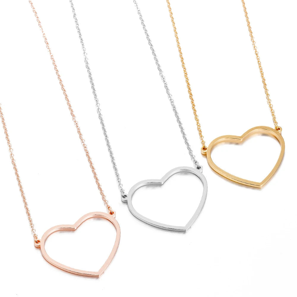 Fashion Tarnish Free PVD Plated 18K Gold Silver Rose Stainless Steel Woman Heart Shaped Pendant Necklace Jewelry