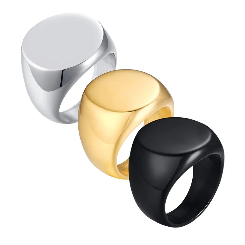 Personalized Engravable Ring Stainless Steel Gold Round Signet Ring Men Wedding Gold Jewelry Rings