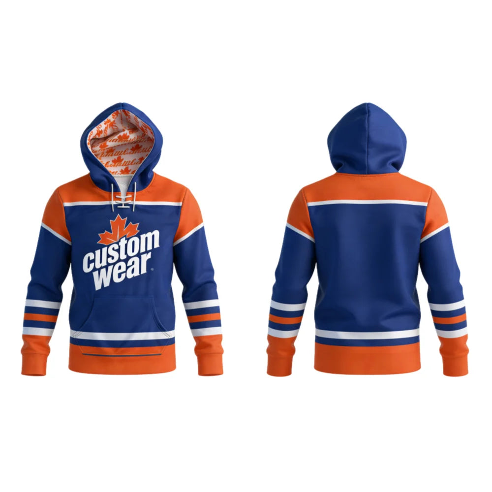 Custom Color Sublimated Print Polyester Fleece Mens Hockey Hoodie Pullover Tracksuit Sports Training Drawcord Strings Ice Hockey
