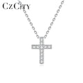 CZCITY 925 Sterling Silver Link Chain Rhodium Plated Little Small Punk Cubic Zirconia CZ Cross Pendants