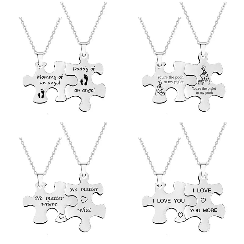 Stainless Steel His Queen Her King His Crazy Her Weirdo Mommy Daddy Lover Autism Puzzle Pieces Couple Pendant Necklace