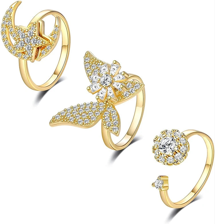 G418 Fashion Jewelry Personality Anti-anxiety Fidget Rings Rose Flower butterfly Women Spinning Ring