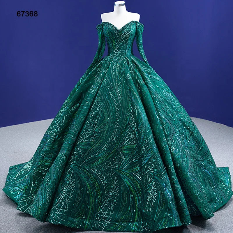 RSM67368 Long Sleeve Beading Sequin Elegant Ball Gowns for Women Evening Dresses