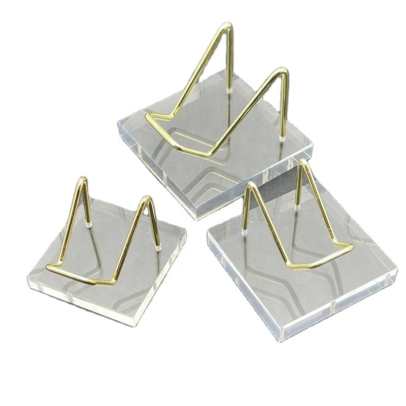 Transparent Acrylic With Metal Frame Display Stand Ore Crystal Mineral Specimen Rough Stone Stand