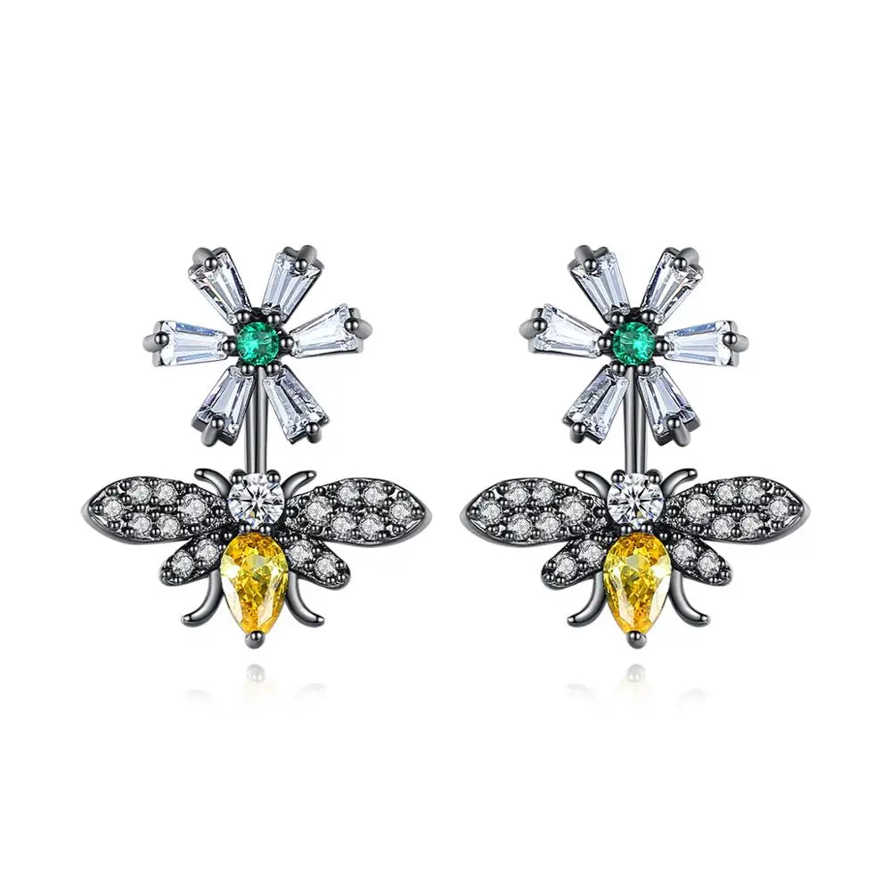 LUOTEEMI Wholesale Cute Animal Stud Earrings Cubic Zirconia Stone Jewelry Gun Black Earrings