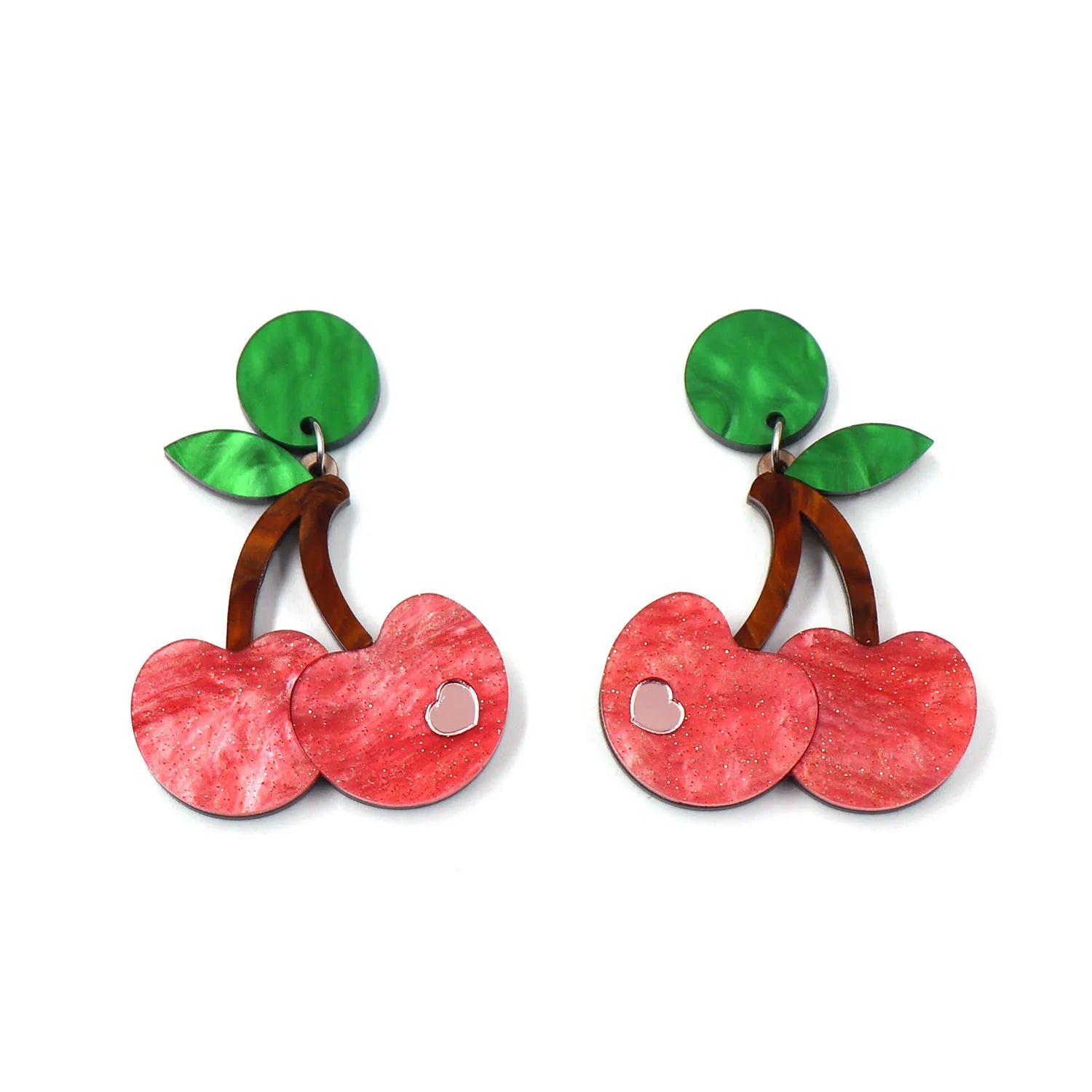 Custom Patterned Acrylic Cherry Earrings Wholesale | 3D Layered Fruit Jewelry | Boutique Fashion Accessories