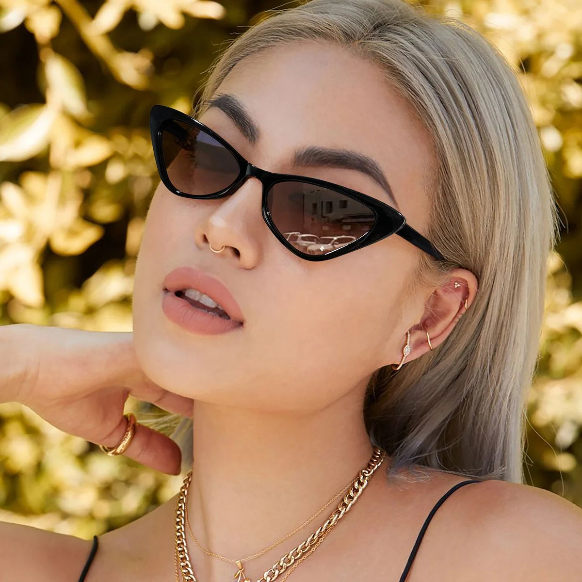 [RTS]High-quality Hot Models Small Frame Full Rim Retro Unisex Cat-eye Black Outdoor UV400 PC Sunglasses Vacation Leisure
