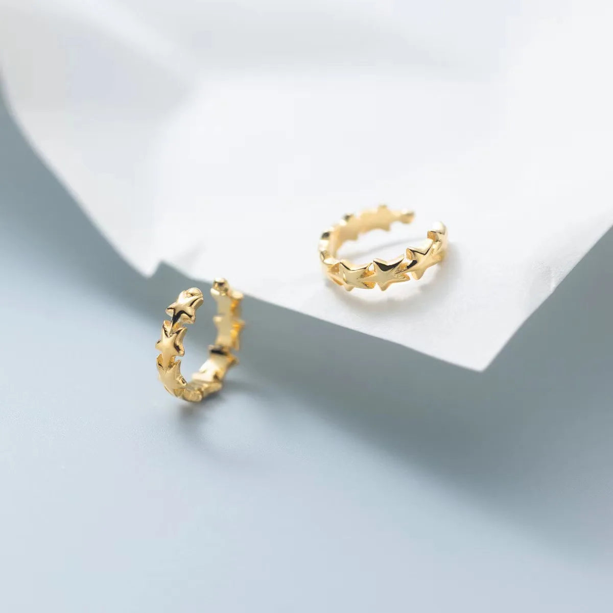 925 Sterling Silver Fine Jewelry Earrings Minimalist Circle Plain Star Gold Plated Ear Cuff Hoop Earrings Women