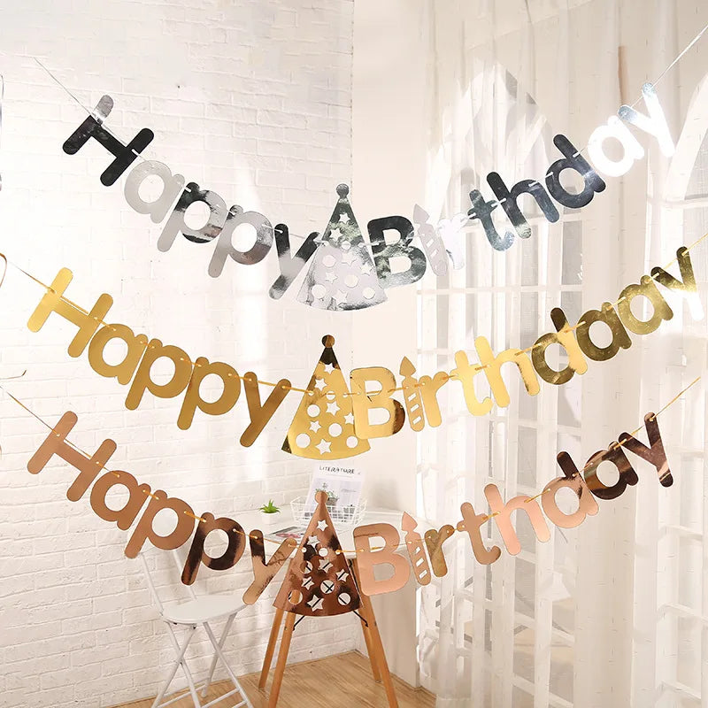 Happy Birthday Hat Hollow Bunting Banner Happy Birthday Letters Baby Shower Boy Girl Birthday Party Decoration