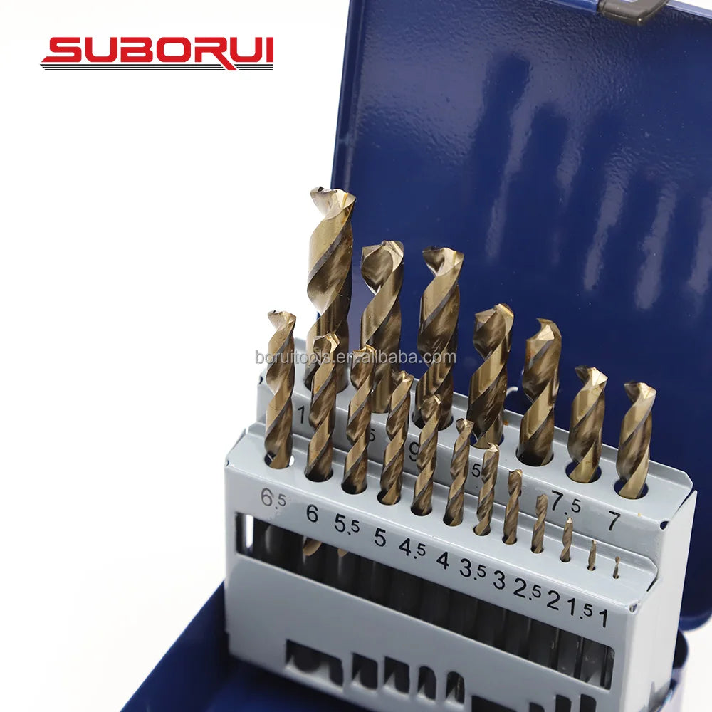 SUBORUI 19Pcs Twist Hss M35 Cobalt Drill Bits Set for Hardened Metal Iron Stainless Steel