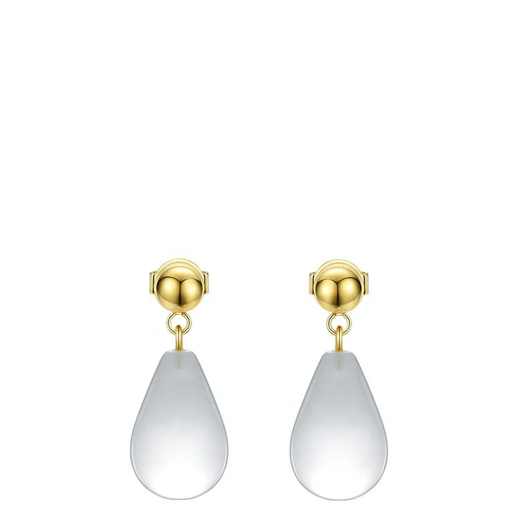 18K Gold Plating Brass Jewelry Transparent Water Drop Shape Ear Stud for Women Cute Geometric Dangle Earings EC191064