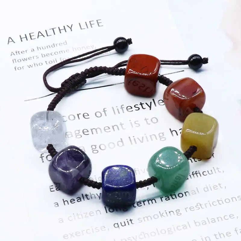 Natural Agate Crystal 7 Chakra Healing Energy Square Braided Jewelry Bracelets  for Women Men Crystal Crafts