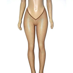 2025 Women's Fashion V-Cut Skintone Glitter Fishnet Pantyhose Transparent Nylon Carnival Tights Stockings Solid 3D Thin Styles