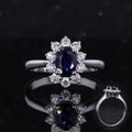 Hot Sale Lab Grown Sapphire Blue 14k Gold Engagement Ring with halo Lab Grown Diamond