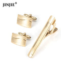 Accept Custom French Rectangle Gold Plated Copper Metal Cufflinks Tie Clip Set for Men Gift