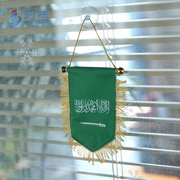 Custom National Day Saudi Flag Printed Polyester Mini Matt Saudi Arabia National Flag Mini Pennant Banner Flag