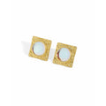 Ancient Roman Glass Square Earrings with Textured 925 Sterling Silver Square Dish Earring