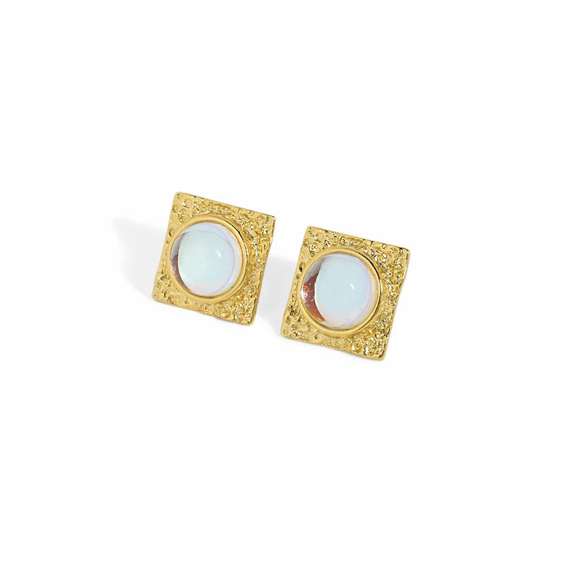 Ancient Roman Glass Square Earrings with Textured 925 Sterling Silver Square Dish Earring