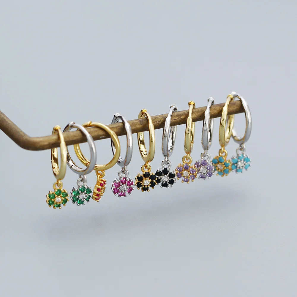 2023 New Earring Design 925 Sterling Silver 18K Gold Zircon Sunflower Hanging Earrings