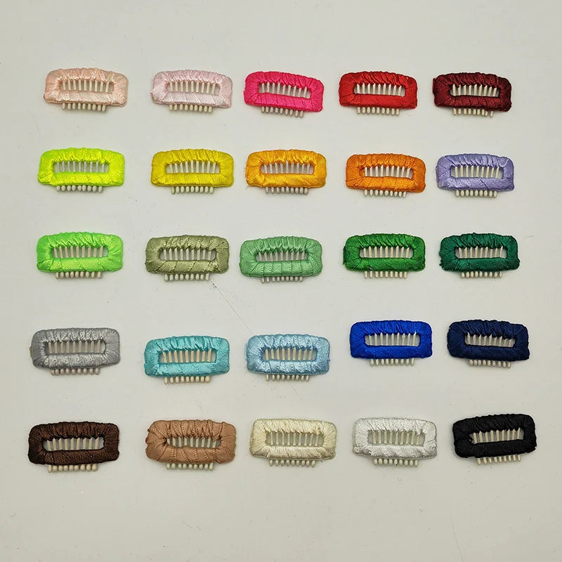 3.2cm 9Teeth Stainless Steel Extension Hair Clips Solid Ribbon Wrapped Handmade Metal Snap Hairpin for Girl DIY Pet Hair Jewelry