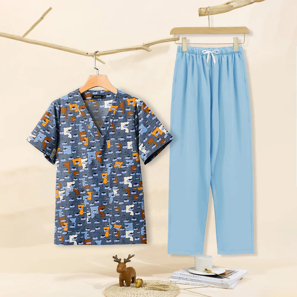 T62060 in Stock Nurse Scrubs Printed Hospital Uniforms Para Filipina Uniform Hospital Fashion Uniform for Hospital