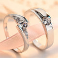 1 Pair Silver Plated Crystal Rhinestone Couple Rings for Men Women Engraved Wedding Engagement Lovers Ring