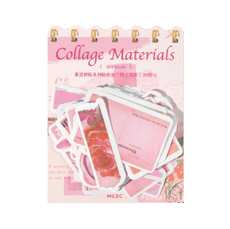 40pieces/pack Green Collage Series Sticker Package Notebook DIY Decorative Material Stickers Base Collage 4Models