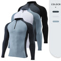 Men's Long Sleeve T Shirt Fitness Contrast Color Sleeve Gym Tops Quick Dry Quarter Zip Sports T-shirt