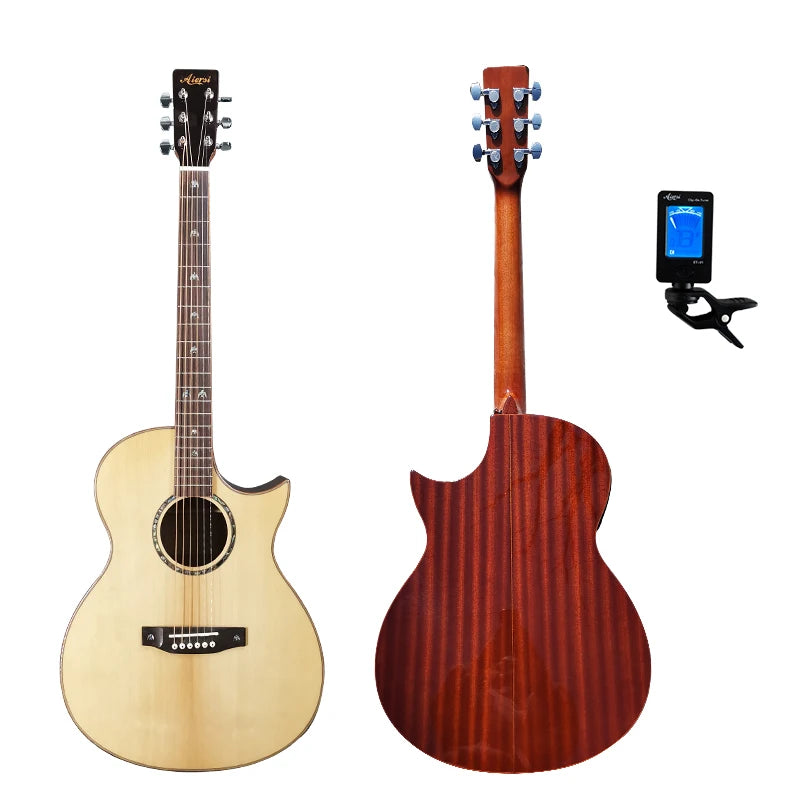 Aiersi Brand Handmade Professional Gloss Finishing 40 Inch Solid Spruce Top Mahogany Cutaway Steel String Acoustic Guitar