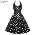 Halter Polka Dot Dress Retro Floral Hepburn Vintage 50s 60s Pin up Rockabilly Dresses Robe Valentines Day Party Dress