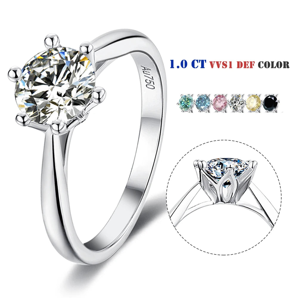 Luxury Female Big Round Ring 100% Real 925 Sterling Silver Engagement Ring Moissanite Diamond Ring