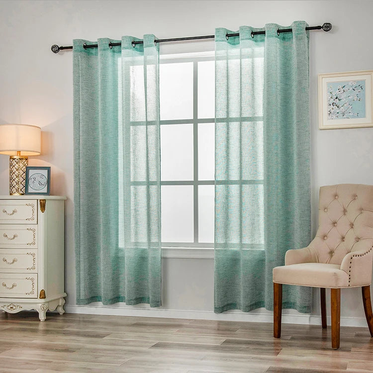 Jiaohui Wholesale Custom Semi Flax Faux Linen Sheer Panel Curtains Rideau Voilage for the Living Room Window