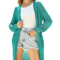 Women's Autumn Knitted Long Cardigan Jacket with Crew Neck Hollow Leisure Sweater