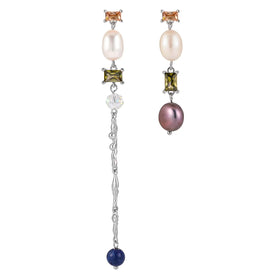 New Available Fashion Earring Baroque Pearl Lazurite Cubic Zircon Droplet Earring S925 Sterling Silver Asymmetric Pearl Earrings