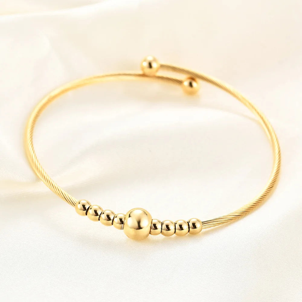 2022 Factory Adjustable Opening Bangle Bracelet Stainless Steel Bracelet Cable Wire Beaded Bracelet for Women Girls