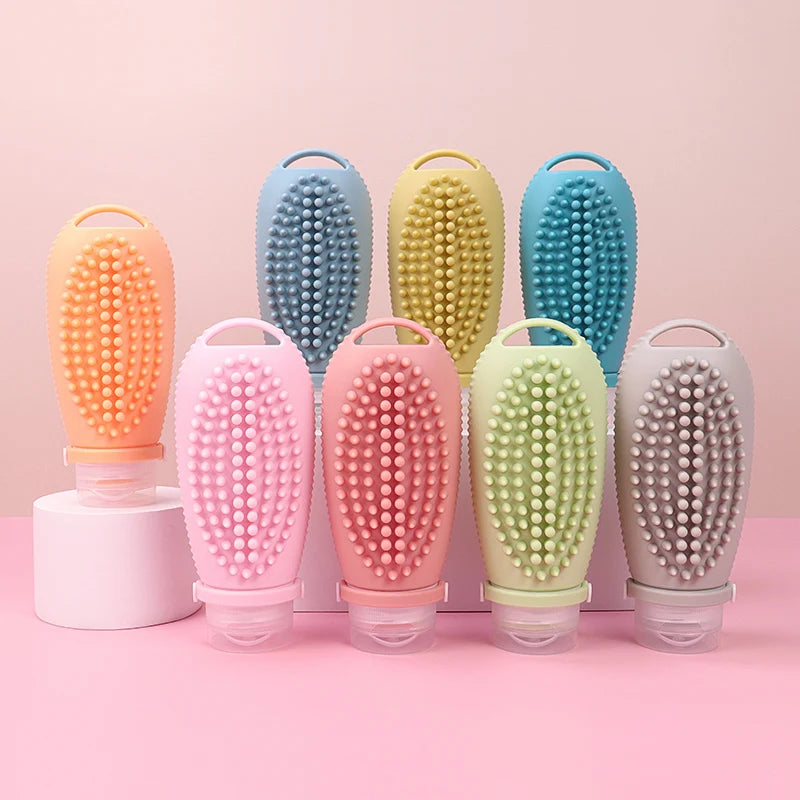 100ml Portable Refillable Silicon Travel Size Shampoo Bottles TSA Approved Leak Proof Silicone Travel Shampoo Bottle with Brush