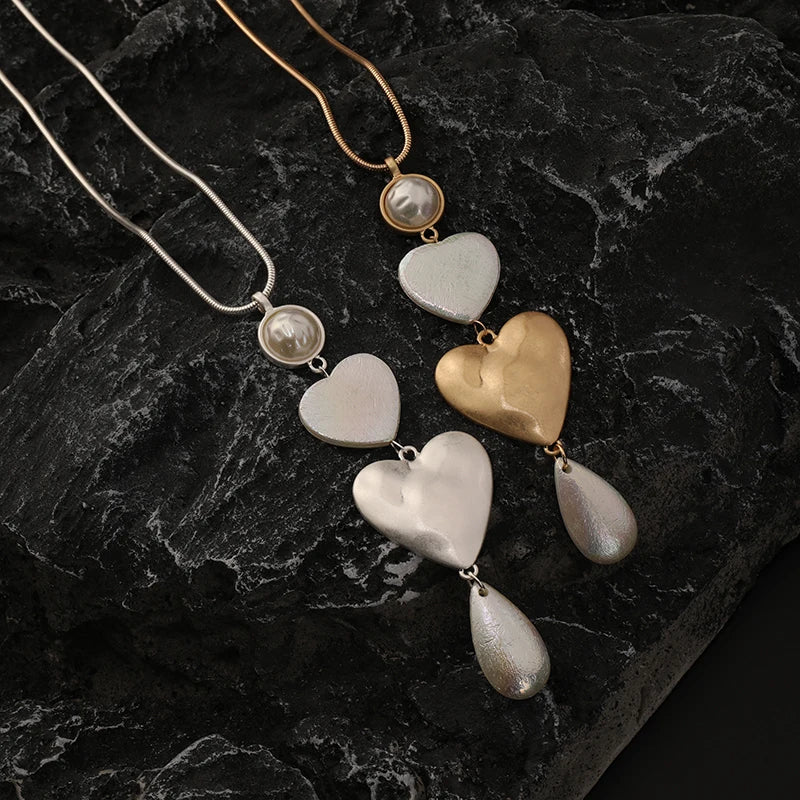 TongLing Handmade Fashion Jewelry Necklace Snake Chain Necklace Heart Water Drop Shape Necklace for Women