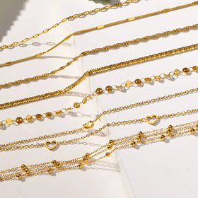 Stainless Steel Summer Boho Beach Women Jewelry Layered Gold Chain Ankle Bracelet Waterproof Foot Chain Anklet