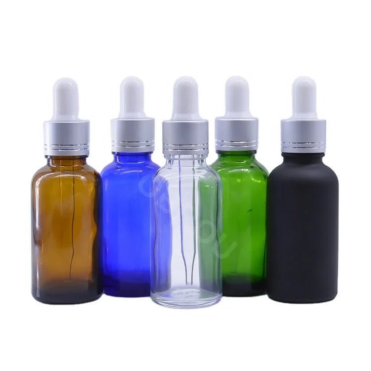 Frosted Black Amber Glass Spray Bottle 10ml 50ml Sizes Mist Spray Cap Screen Printing Surface Essential Oil Liquid Glass Dropper