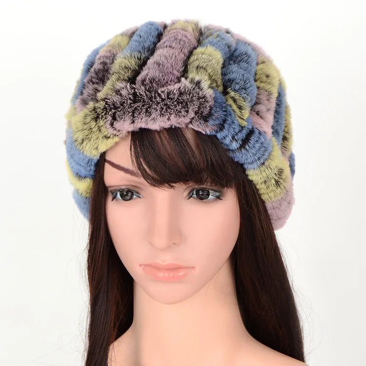 2026 Fashion Real Rex Rabbit Fur Headband Women Trendy Knitted Rex Rabbit Fur Convertible Elastic Headbands and Neck Warmer