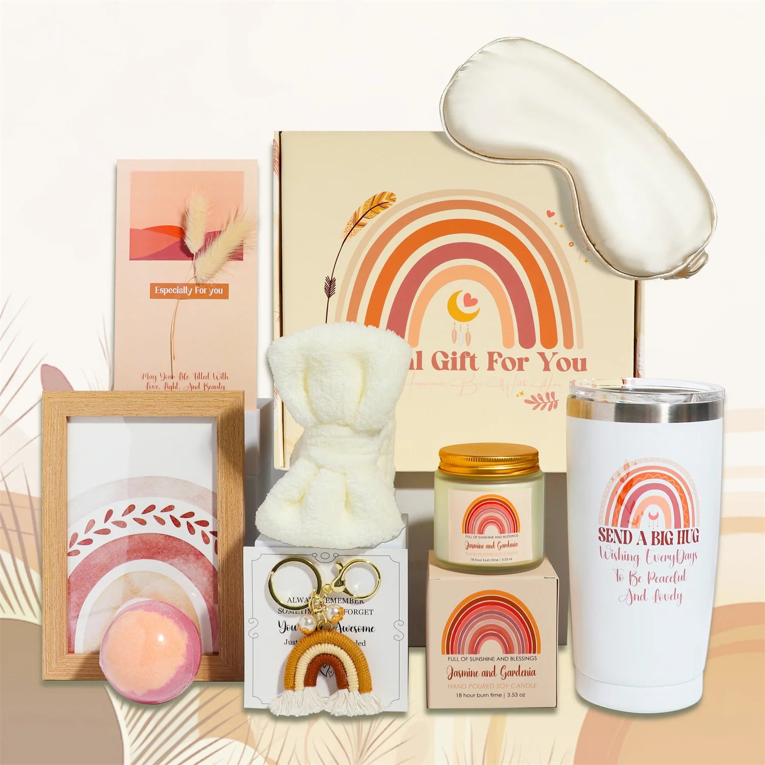 Luxury White Women's Gift Set for Mother's Day Easter & Valentines Employee Appreciation Includes Blanket Bath Bomb & Candle