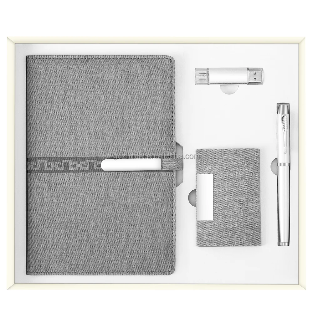 Customizable Office Stationery Business Gift Set Notebook Pen USB Flash Drive Name Card Holder with Customized Logo