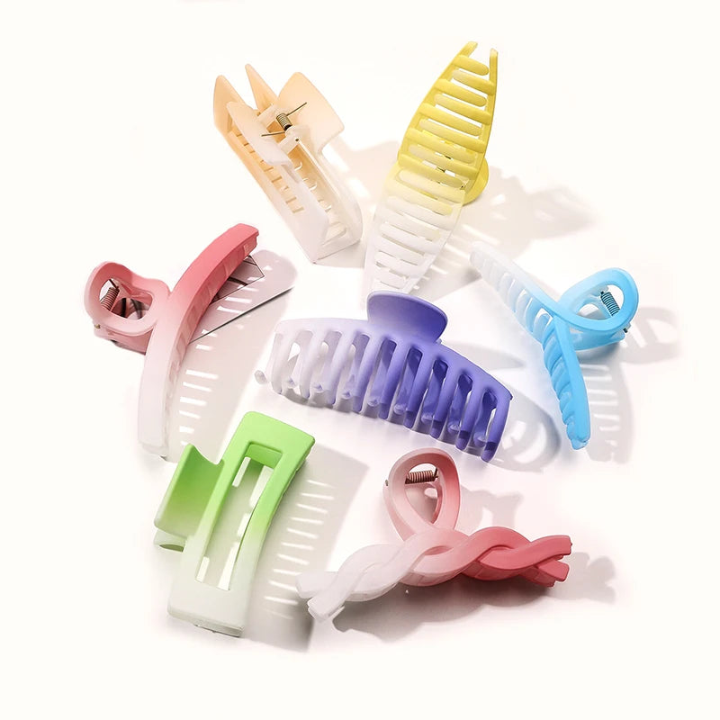 Korea INS Women Colorful Geometry Hair Claw Plastic Matte Large Shark Hair Clip Frosted Gradient Hair Clips Claw