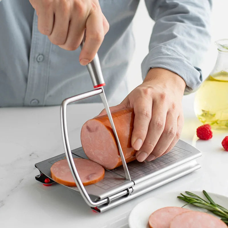 Stainless Steel Cheese Slicer Cutter with Nonslip Scale Measuring Board for Cutting Cake Ham Butter in Home Restaurant Use