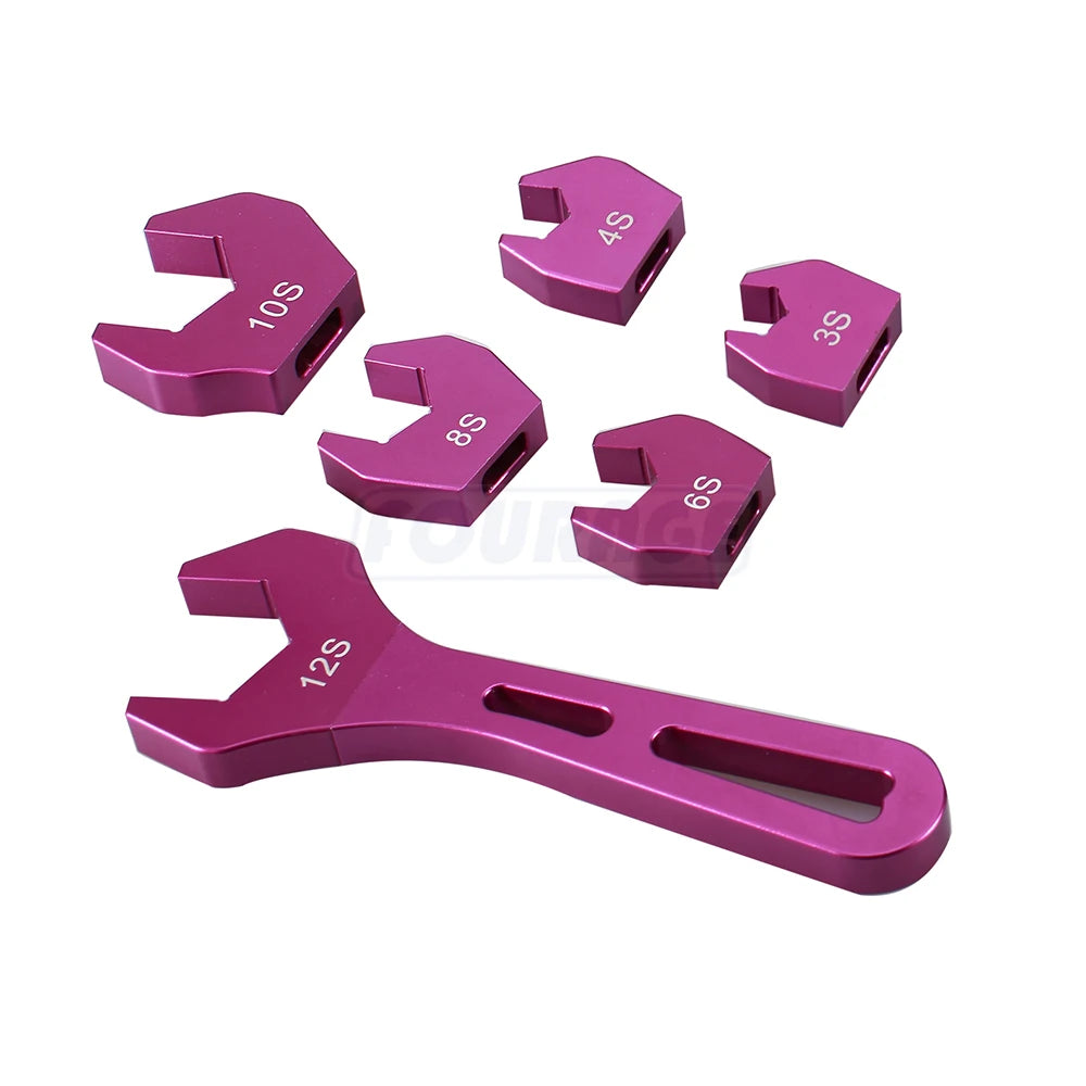 Fourage Aluminum AN Wrench Hand Tool Kit Spanner Set with End Replaceable AN3 AN4 AN6 AN8 AN10 AN12 Single Ended Wrench
