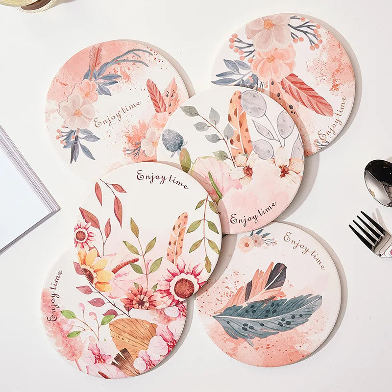 New Design Non-Slip Hot Pads Round Ceramic Table Coaster Flower Pattern Coaster Trivets for Hot Dishes Pots and Pans