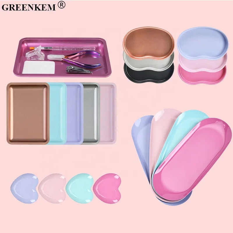 8 Colors Square/Heart/oval Multifunction Durable Stainless Steel Cosmetics Tray Nail Desktop Tool Storage Tray