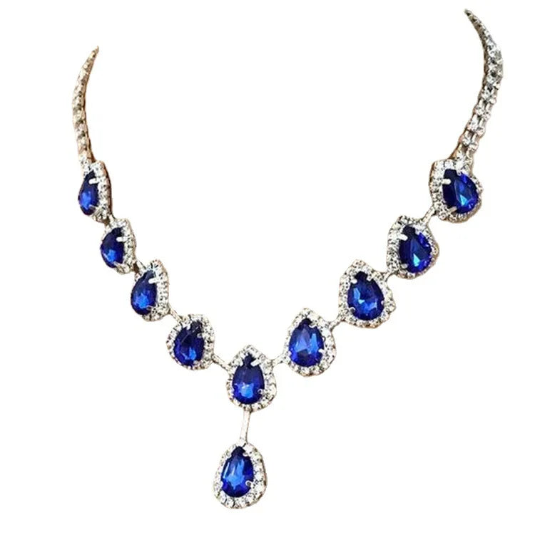 2023 Europe and the United States Popular Temperament Water Drop Shape Inlaid Blue Zircon Necklace Manufacturers Direct Sales